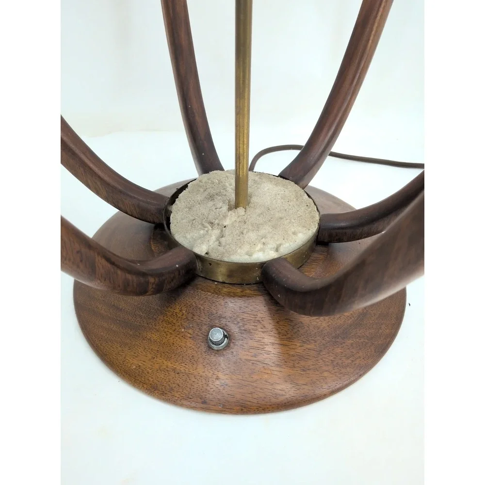 Vintage MCM Majestic Lamp 3 Light Walnut Birdcage 36